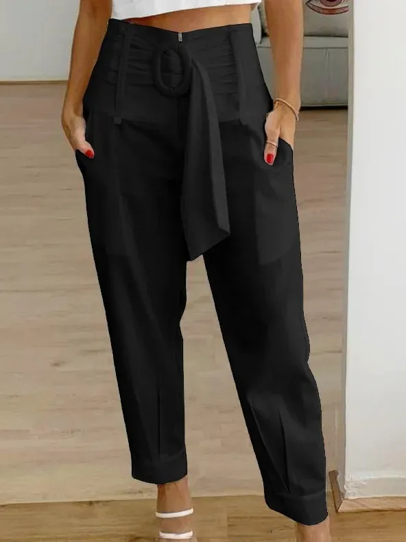 Linen Casual Pants Women's Cropped Pants Black - Shop at LoveMi