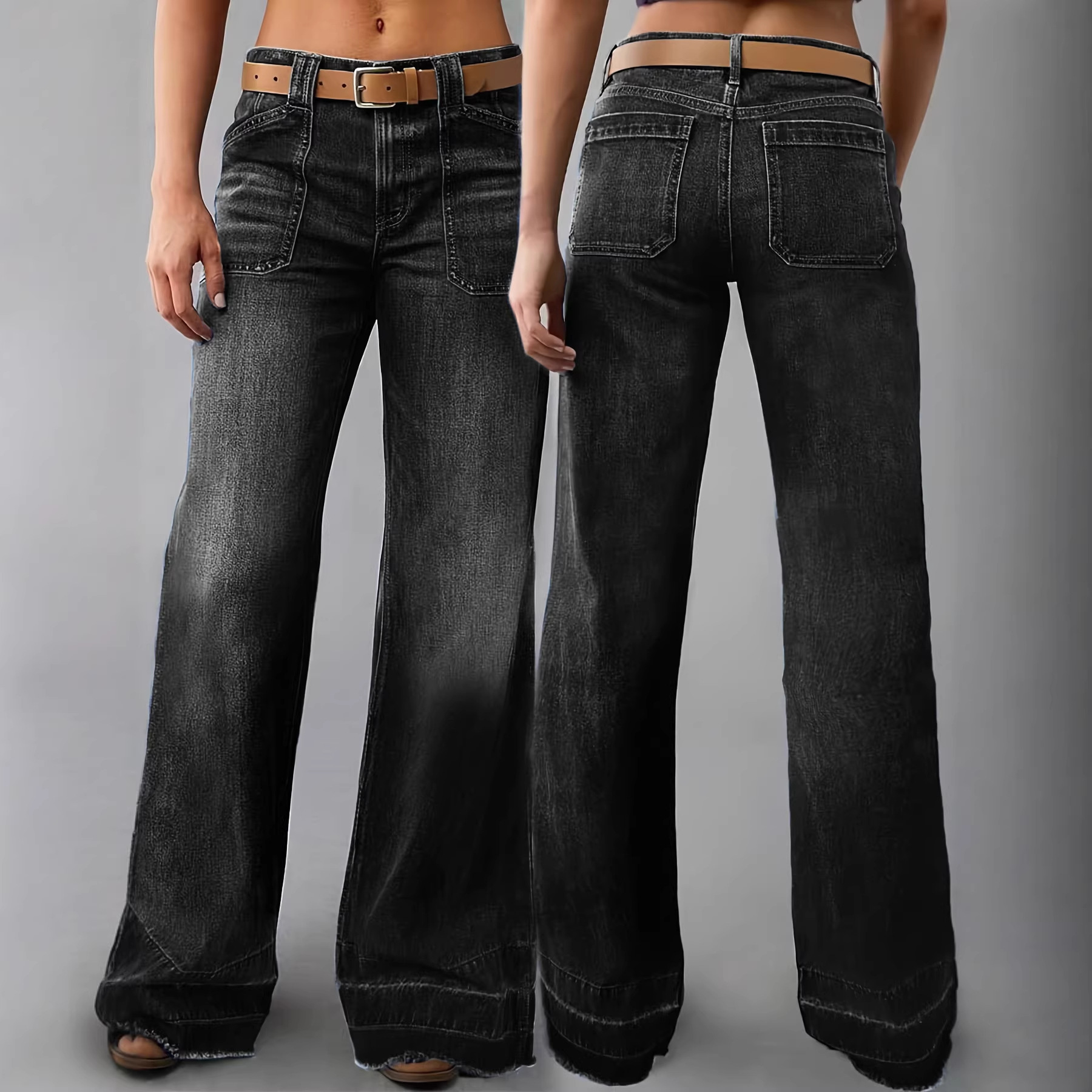 Womens Wide-leg Long Denim Jeans