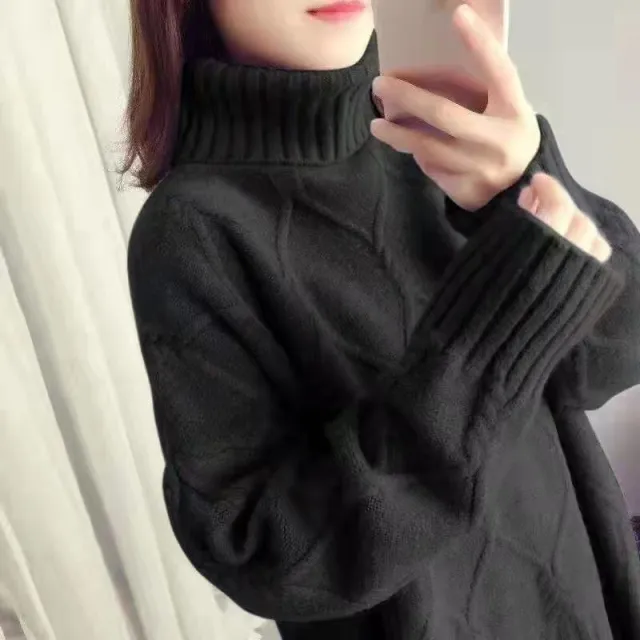 Cable knit Sweater Women's Lapel Long Sleeve Diamond Lattice Black - Shop at LoveMi