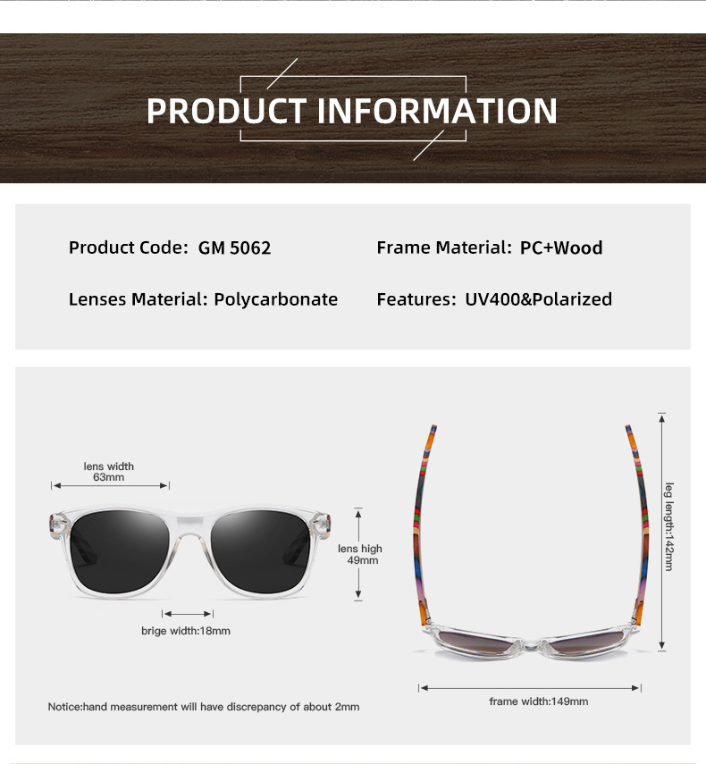 Title 4, Wooden Polarized Sunglasses Square Color Wood R...