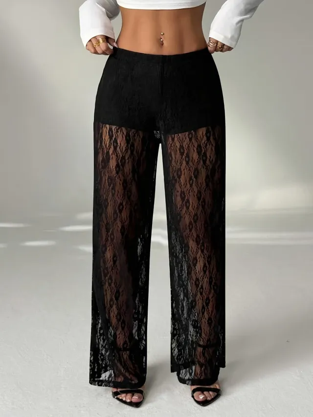 Versatile Summer Japanese Style Casual Slimming Lace Wide leg Pants Black - Shop at LoveMi