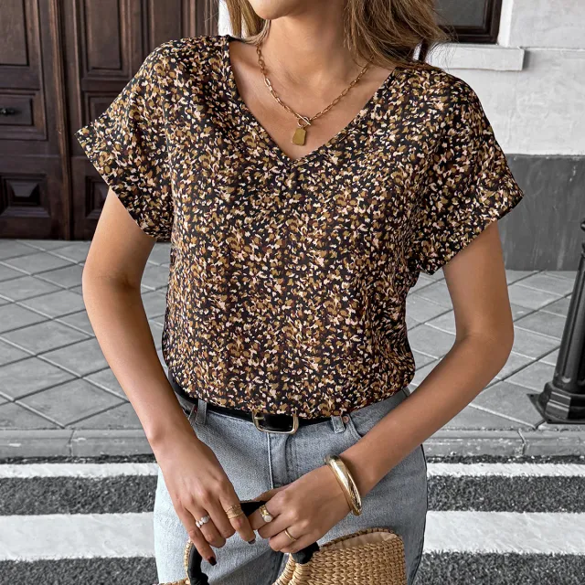Women's Casual Floral V neck Short sleeved Shirt Floral - Shop at LoveMi