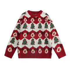 Women's Fashion Retro Loose Knitted Pullover Sweater - Red - View 1