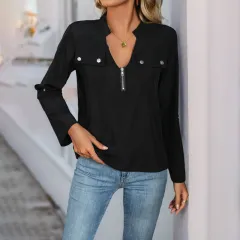 Autumn New European And American Women's Long-sleeved Pullover Shirt - Black - View 1