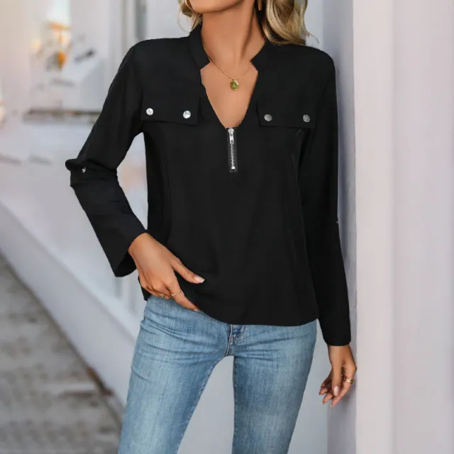 Autumn New European And American Women's Long sleeved Pullover Shirt Black - Shop at LoveMi