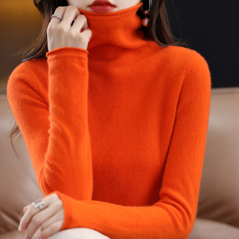 Pile Collar Woolen Sweater Women's Bottoming Shirt Turtleneck Sweater Emma Orange - Shop at LoveMi
