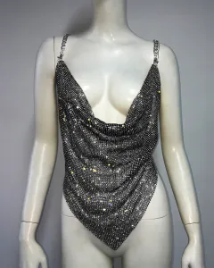 Metal Rhinestone Chain Sexy Suspenders Irregular Vest - Black - View 1