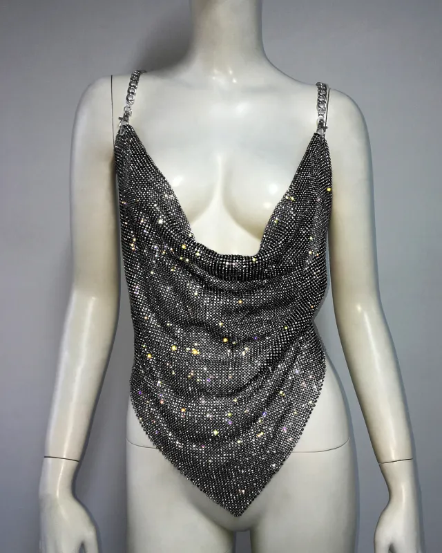 Metal Rhinestone Chain Sexy Suspenders Irregular Vest Black - Shop at LoveMi