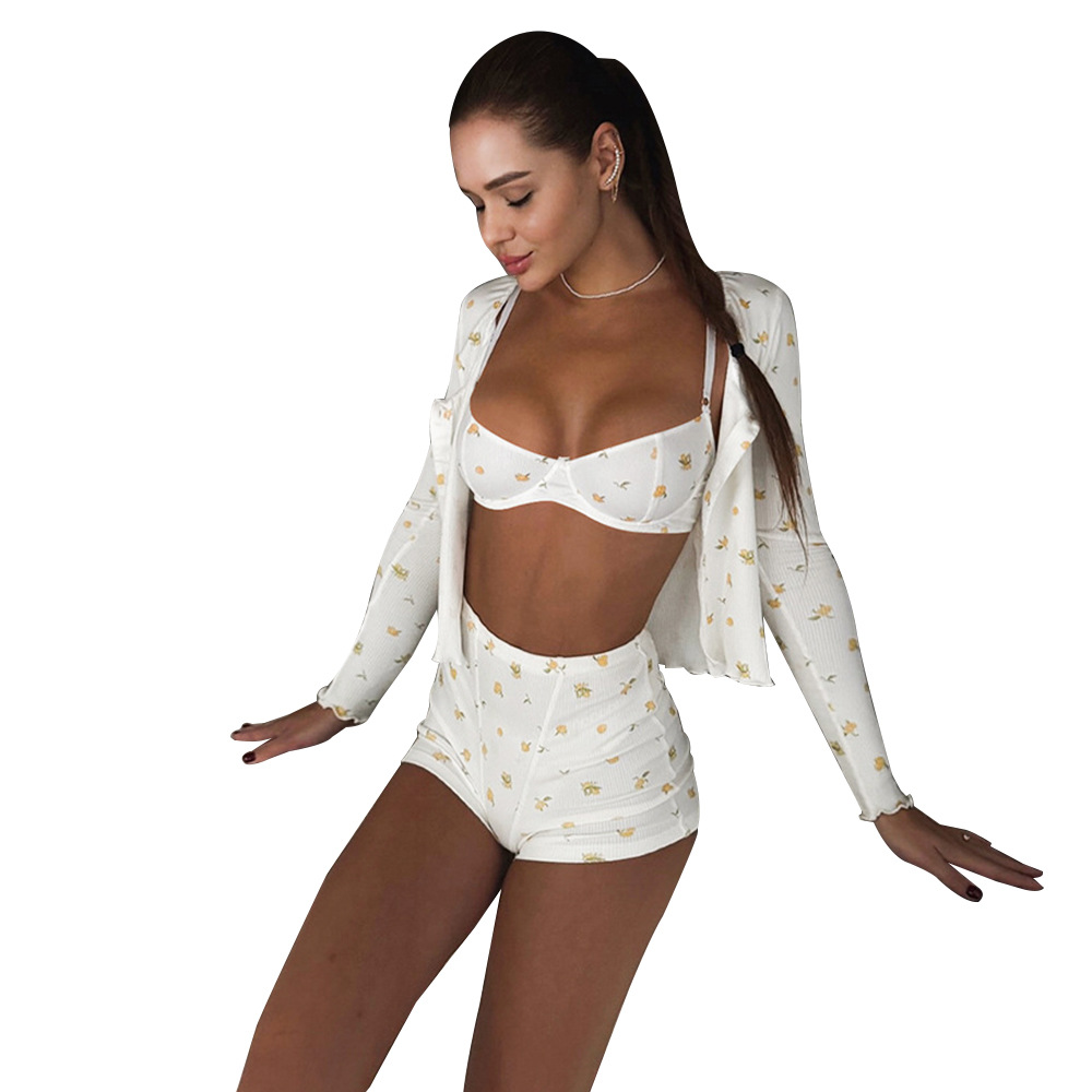 Women's Spaghetti-strap Floral Print Three-piece Suit