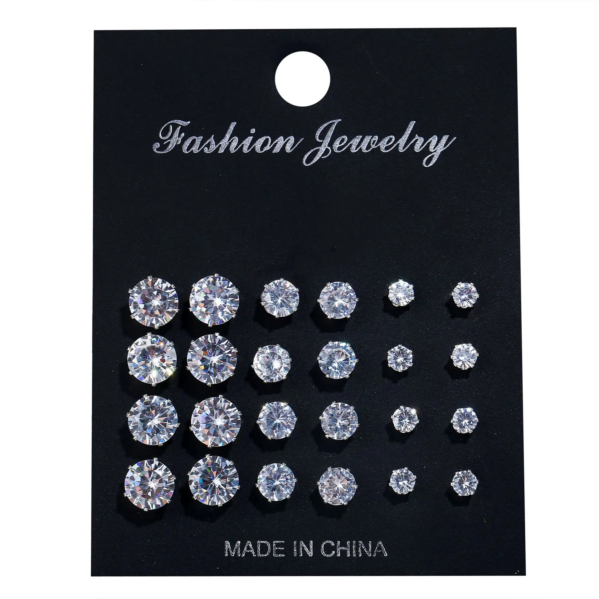 Ornament Round Six Claw Crystal Zircon Suit 12 Pairs Ear Studs