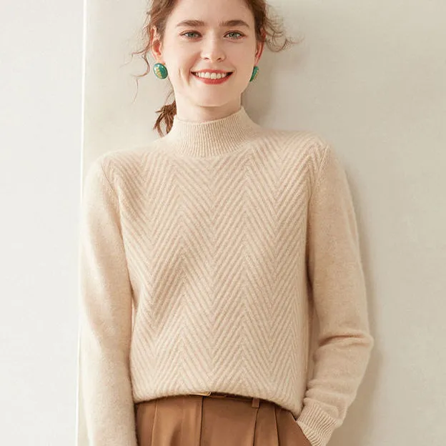 Pullover Mock Neck Sweater Short Loose Beige - Shop at LoveMi