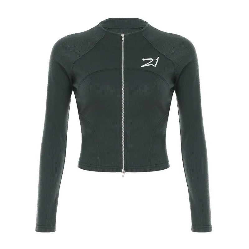 European And American Street Cool Mechanical Style Thread Zipper Jacket - Grey