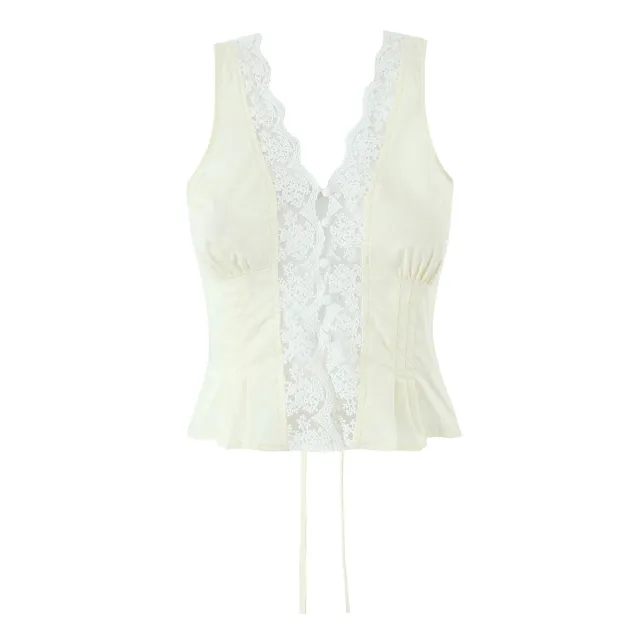 French V neck Sexy Backless Mini Top With Low Waist And Mini Skirt Beige Top - Shop at LoveMi