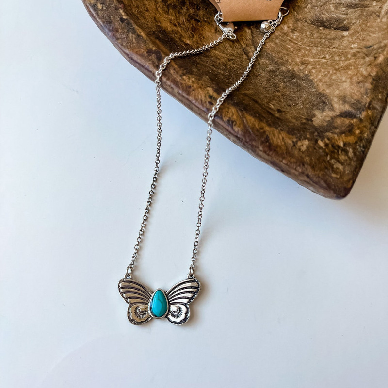 New Retro Creative Butterfly Turquoise Pendant