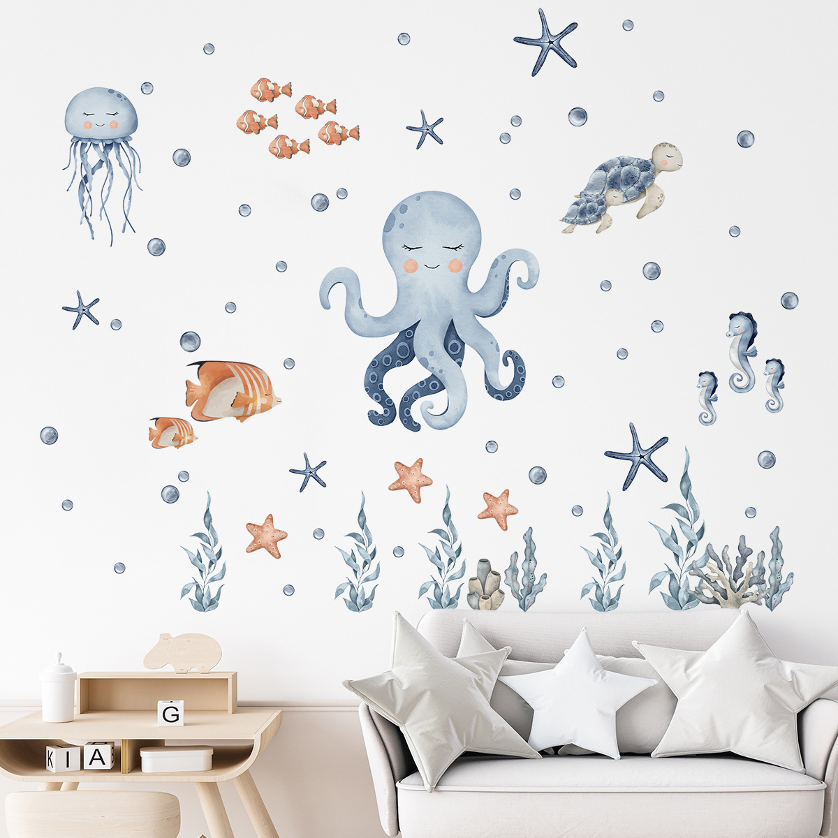 Title 8, Cartoon Cute Sea World Landscape Self-adhesive ...