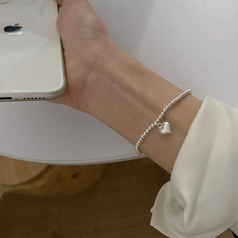 Silver Sweet Loving Heart Bracelet Women's Retro Simple Geometric
