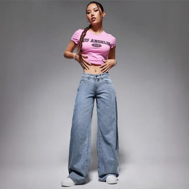 Retro Straight leg Pants Loose Denim Trousers Light Blue White - Shop at LoveMi