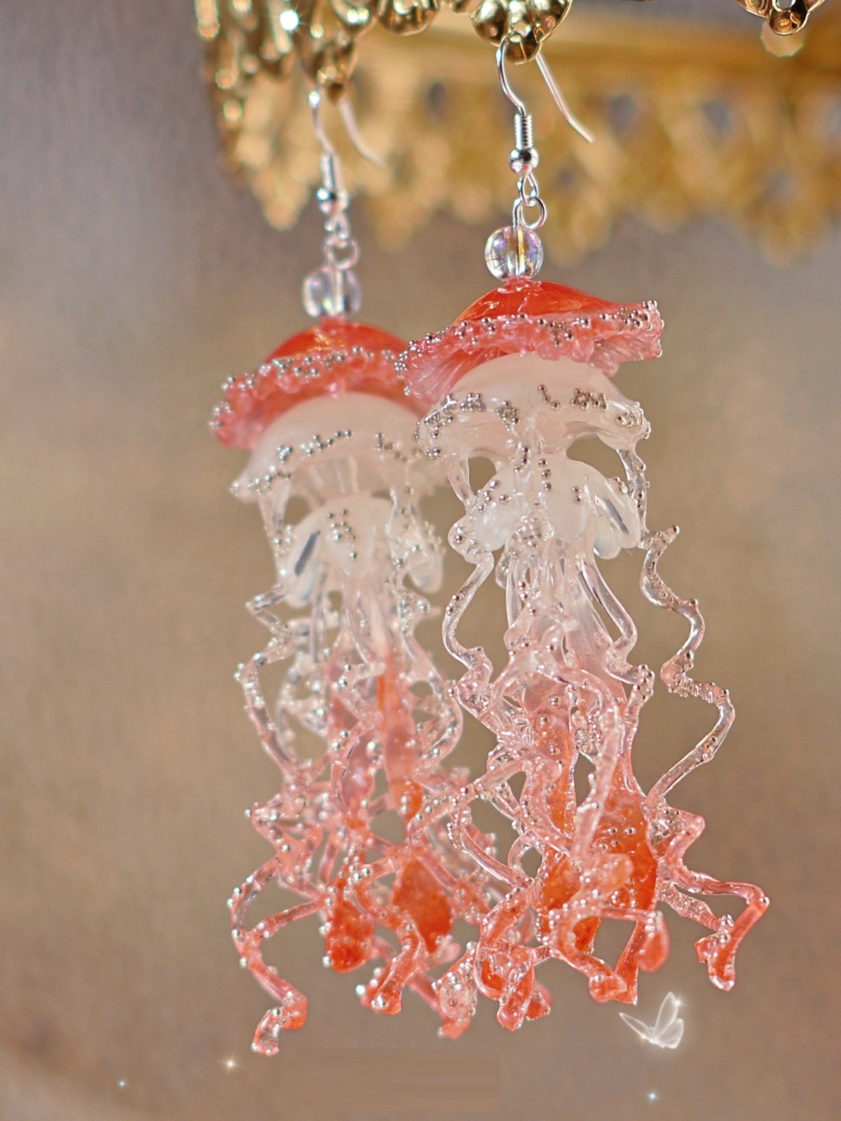 Red Jellyfish Earrings Girl's Ear Clip Exaggerated Three-dimensional Accessories