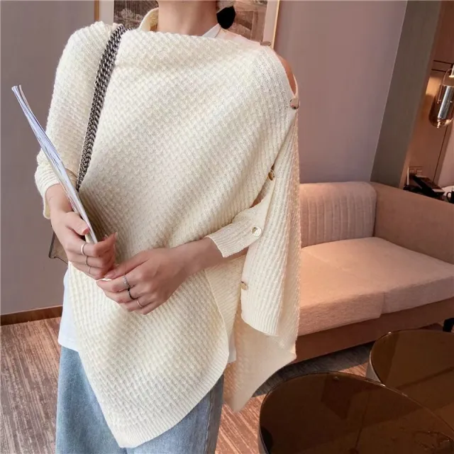 High end Knitted Cape And Shawl Spring Autumn Outerwear High end Blouse Beige - Shop at LoveMi