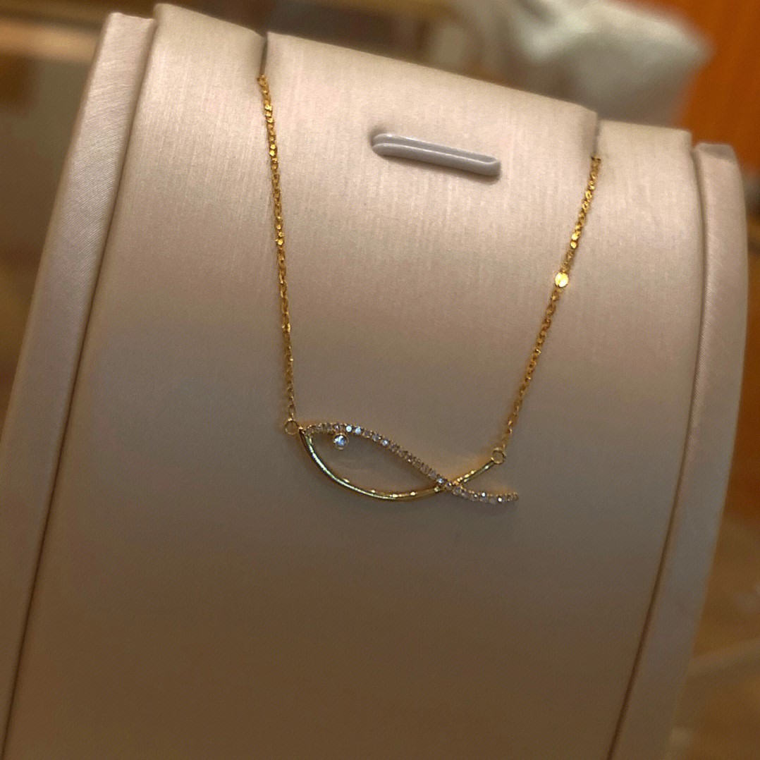 Golden Fish Companion Simple Fish-Shape Line Necklace For Women - Jewelry & Watches