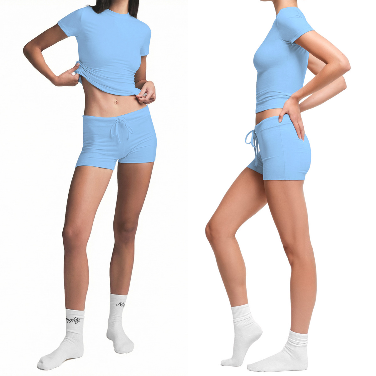 Womens Stylish Form-fitting Short-sleeve Set With A Crew Neck