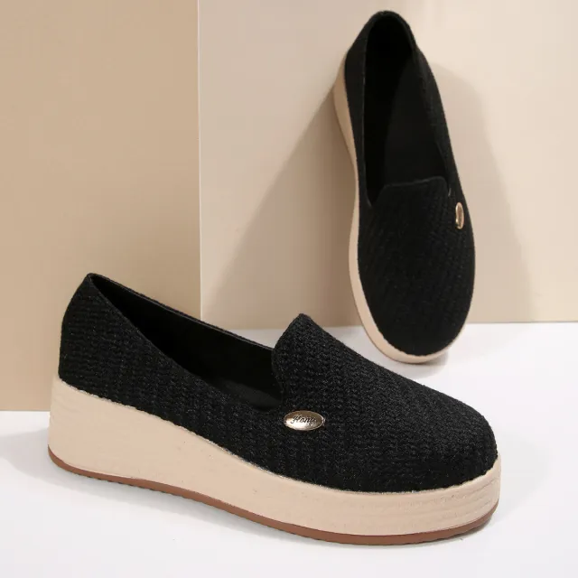 Women's Canvas Thick soled Wedge Shoes Black - Shop at LoveMi