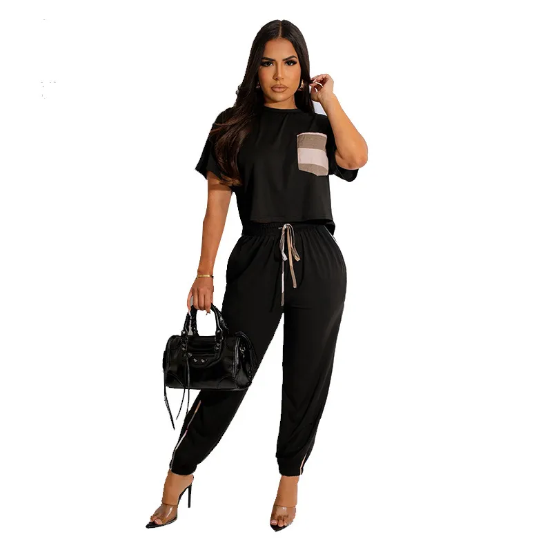Women's Loose Casual Top And Pants Set - Black