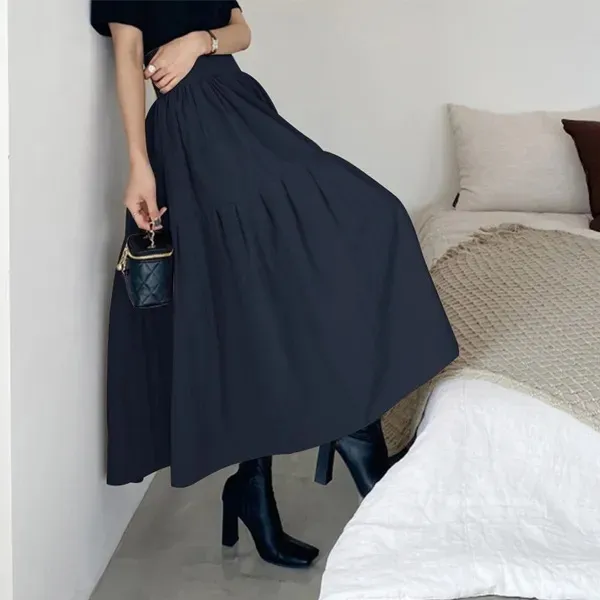 Women's Elastic Waist Fashion Pleated Loose Dress Blue - Shop at LoveMi