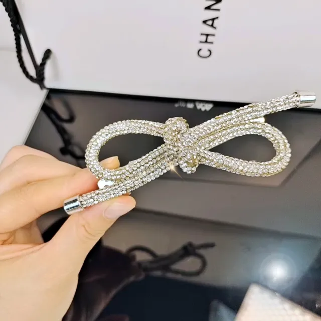 Rhinestone Bow Spring Clip Advanced Sense White Diamond - Shop at LoveMi