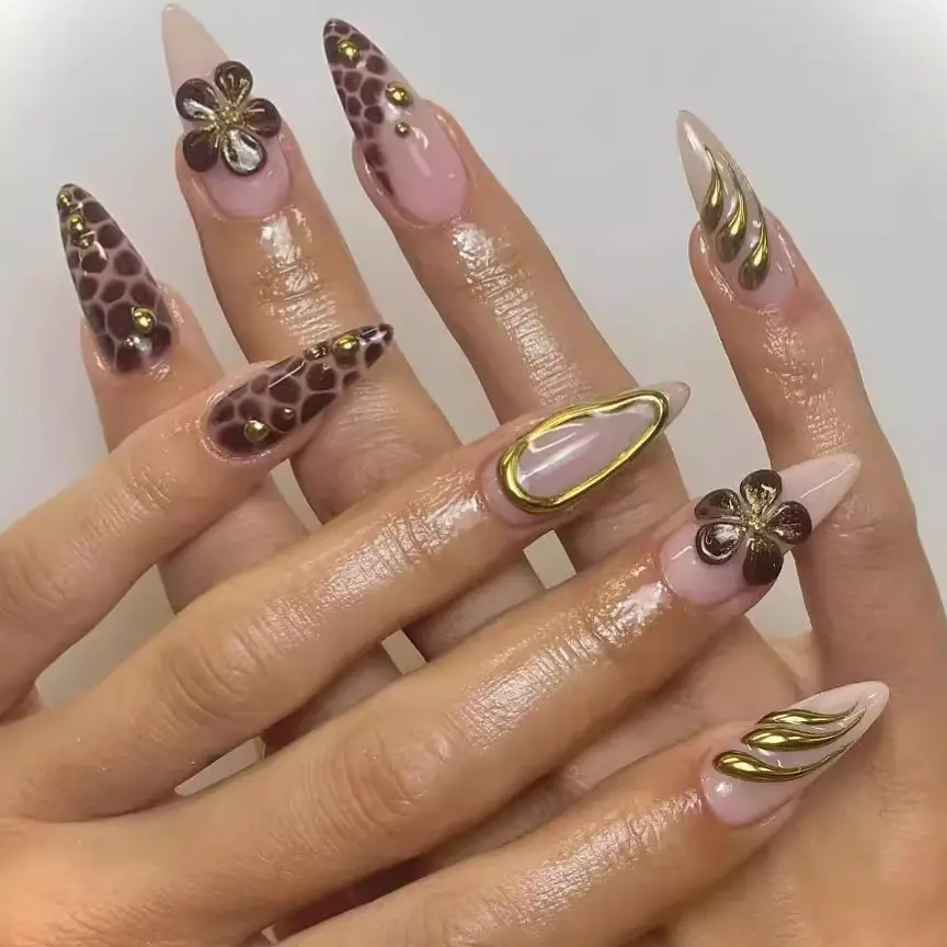 3D gold wire leopard print nail patch