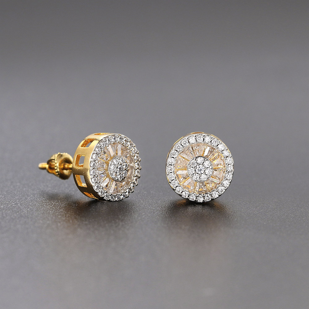 Hip Hop Round Diamond Gold-plated Thread Earrings