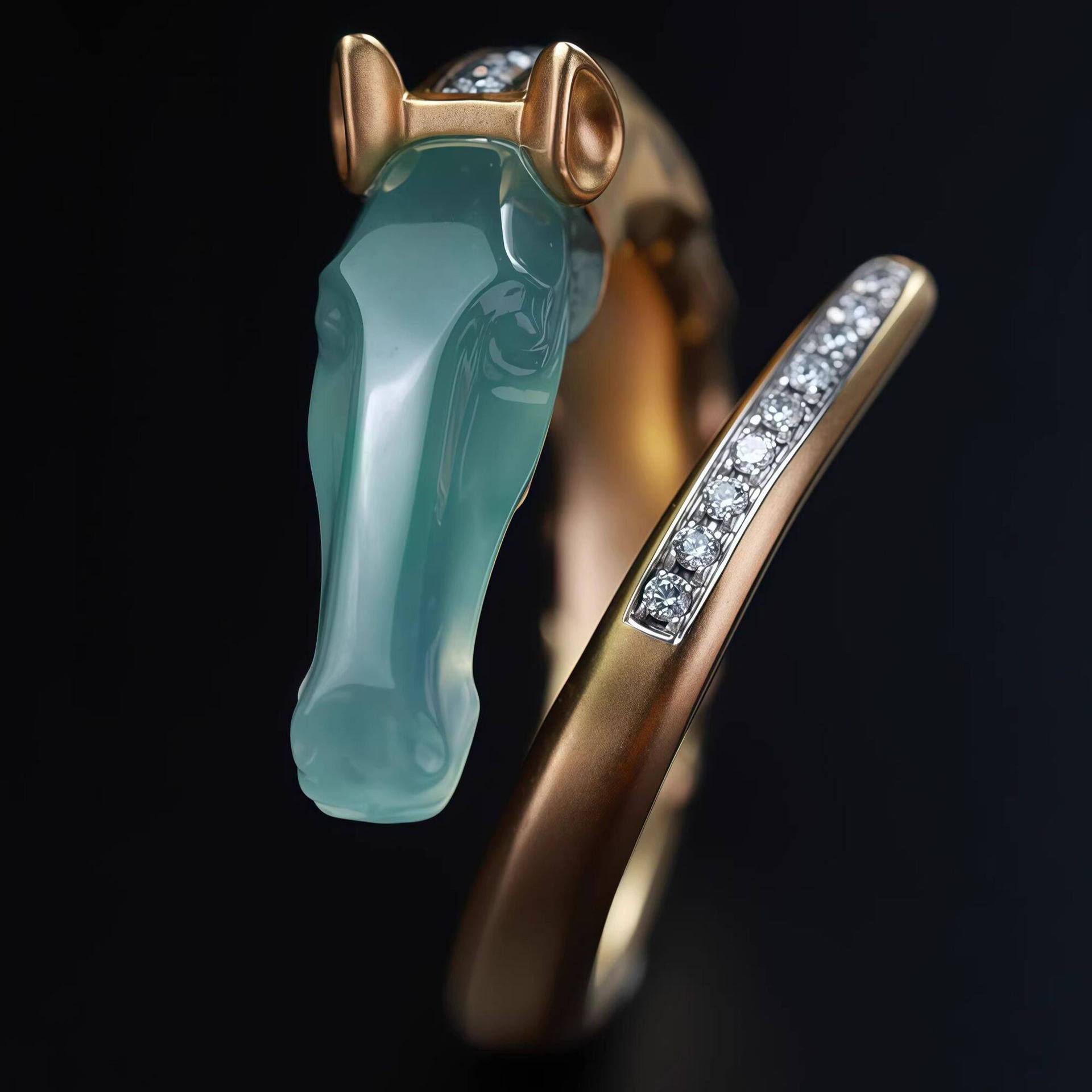 Chinese-style Imitation Jade And Diamond Horse-year Ring