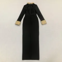 Long Sleeve Golden Pearl Autumn And Winter High Sense Dress - Black - View 1