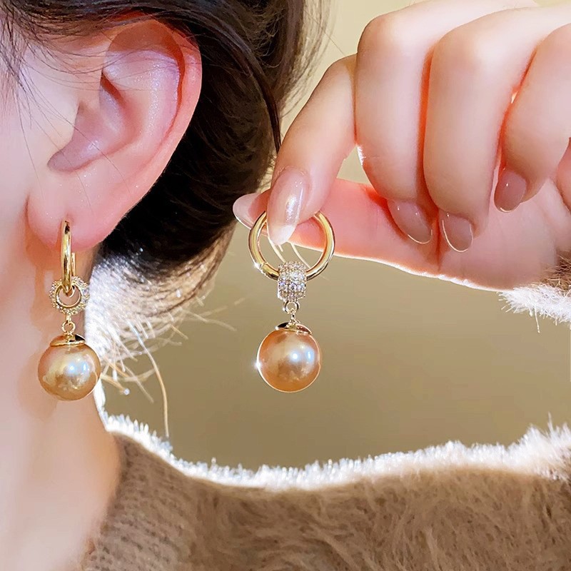Elegant Champagne Color Pearl Earrings For Women