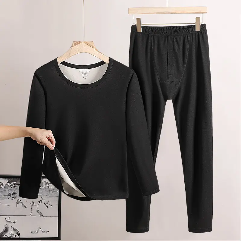 Round Neck Men's Thermal Underwear Fleece-lined Double-sided