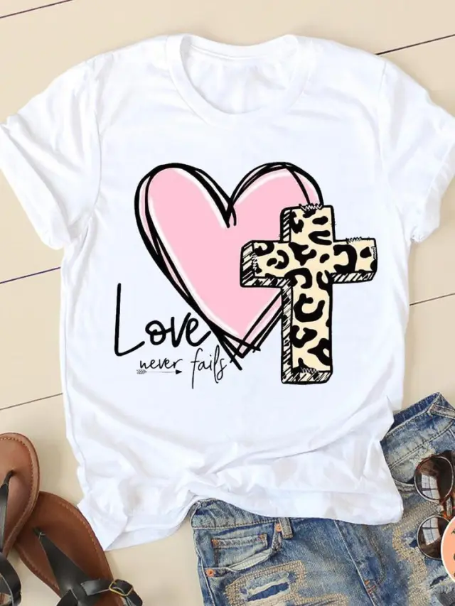 Women's Round Neck Printed Top T shirt With Short Sleeves Sn29267 4Xl - Shop at LoveMi