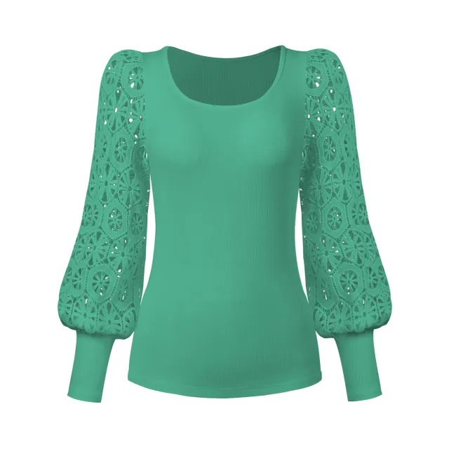 New Fashion Lace Long Sleeve Pullover Small Sunken Stripe T shirt Estv071 Green - Shop at LoveMi