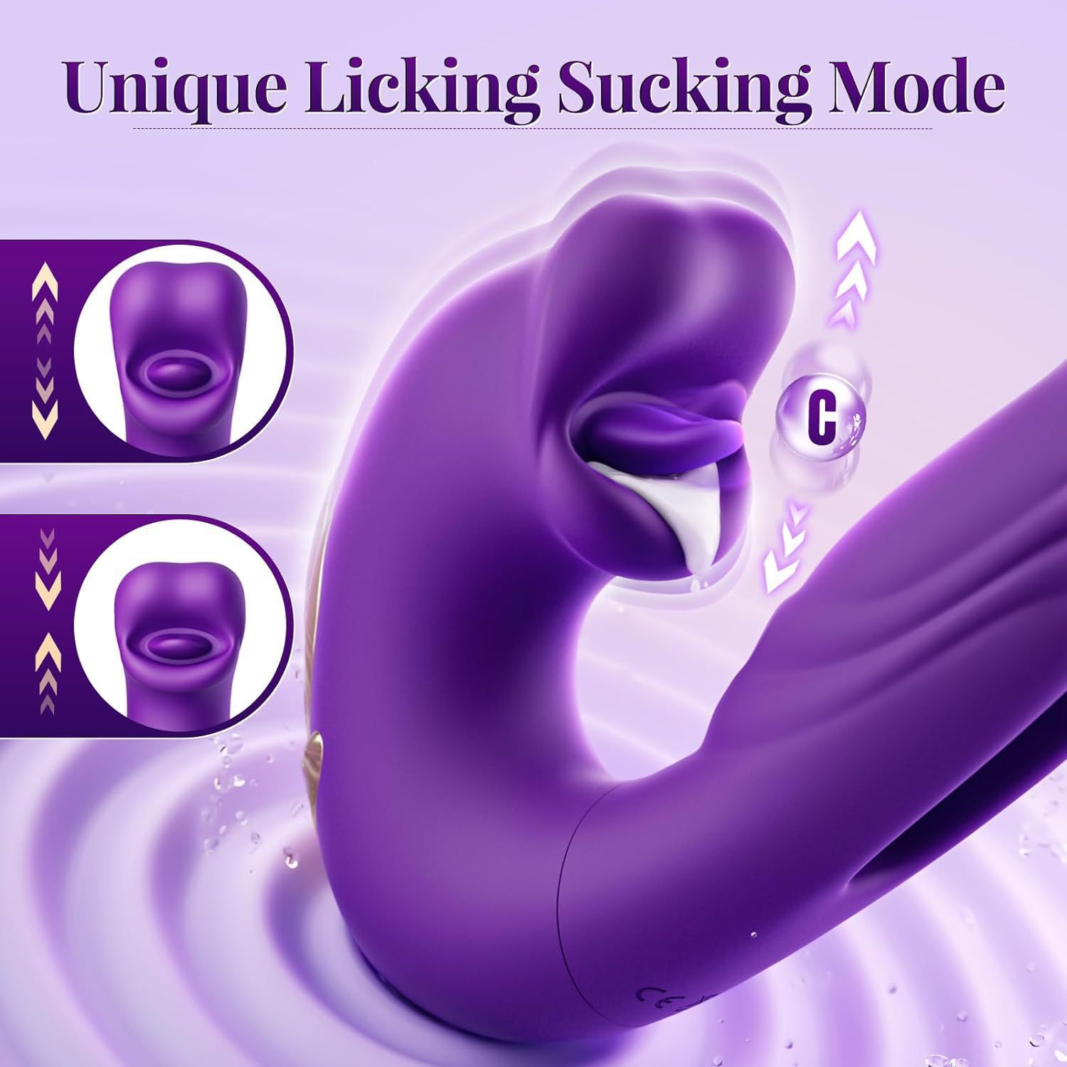 3-in-1 Mouth-kissing Tongue-vibrating Dildo For Women