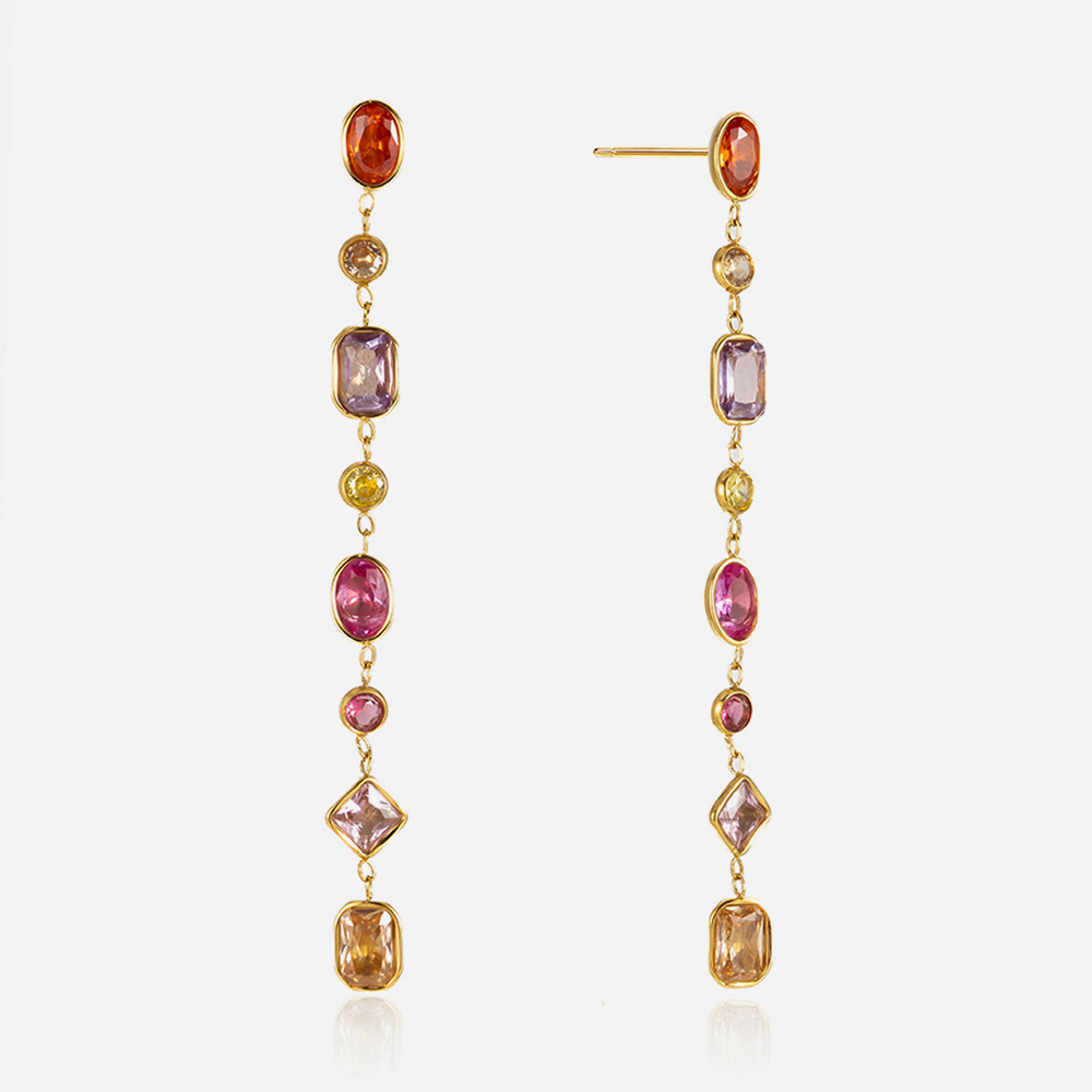 Stainless Steel Geometric Zircon Tassel Earrings With A Niche High-End Vibe