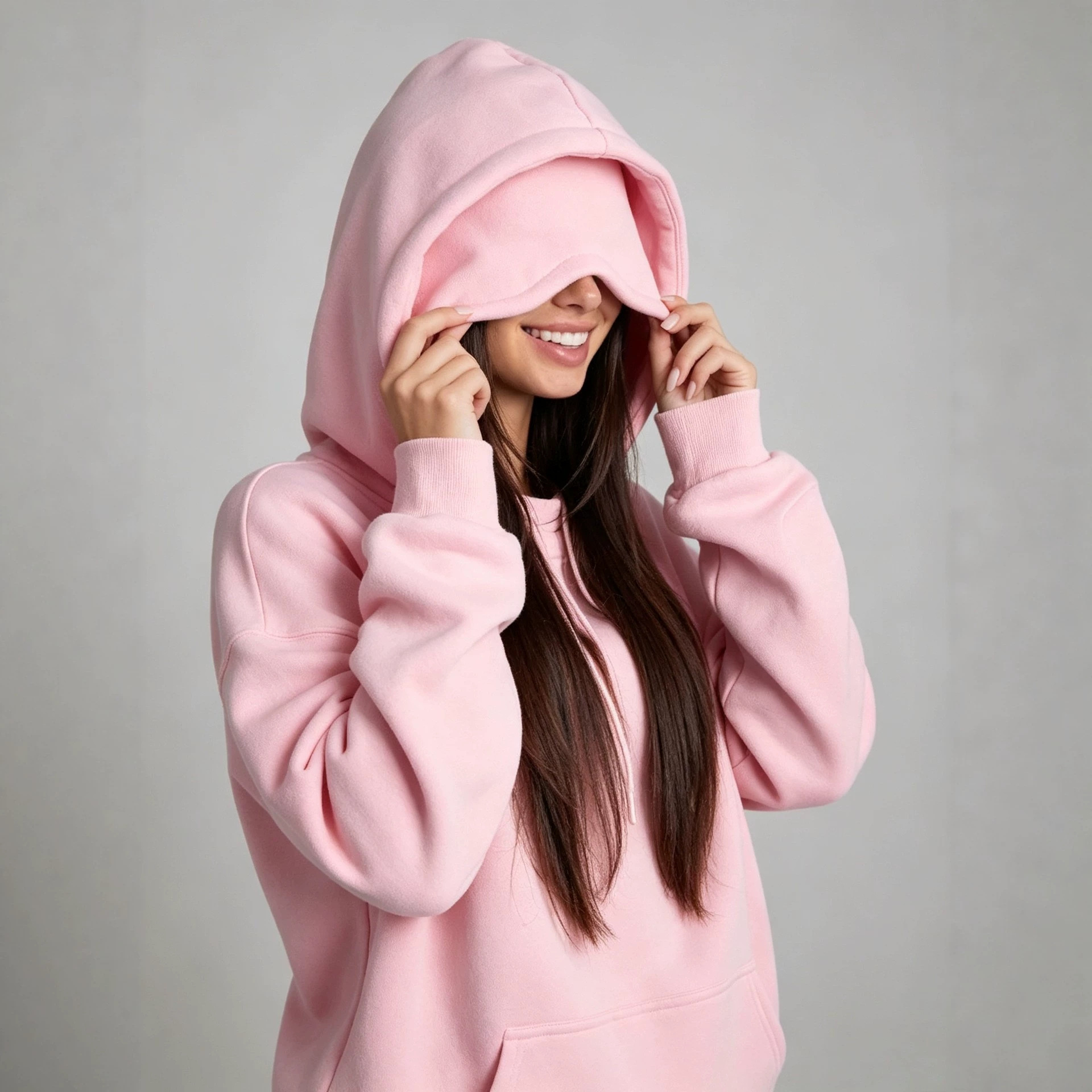 Detail view of women's fleece-lined pullover sweatshirt