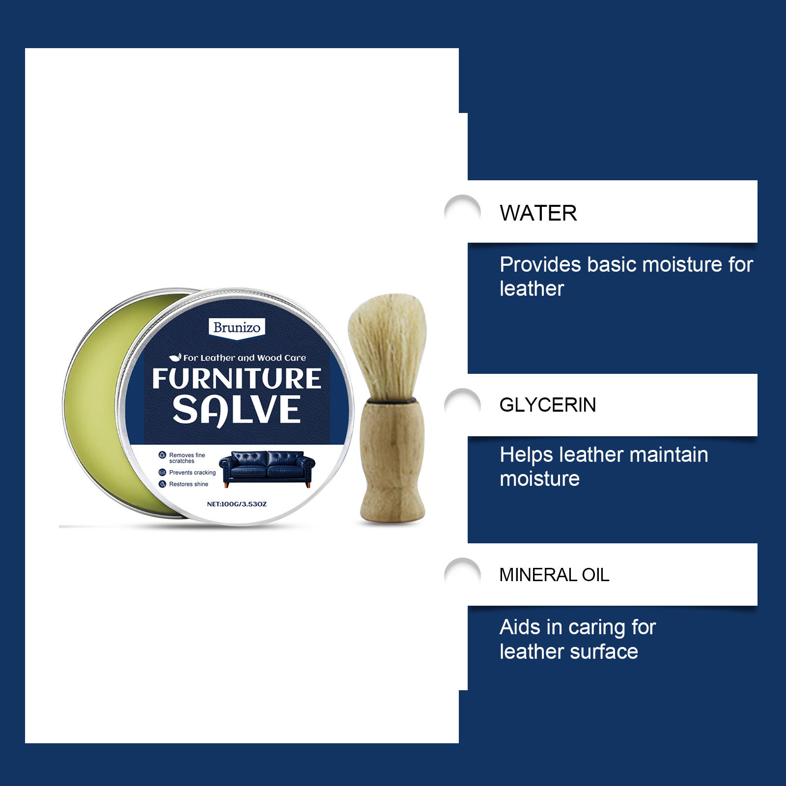 Professional-grade leather conditioning agent with application brush included