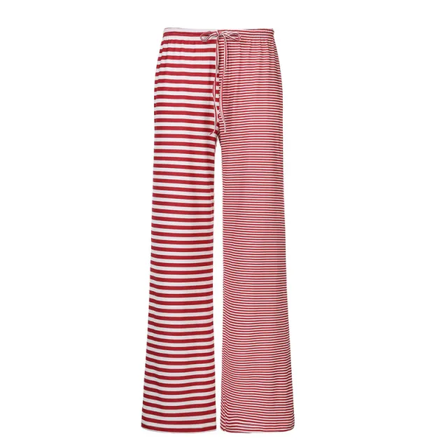 Striped Rags Stitching Wide leg Pants Women Red - Shop at LoveMi