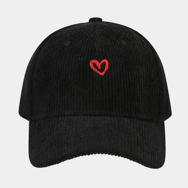 Spring And Autumn New Small Love Embroidered Corduroy Baseball Cap Black - Shop at LoveMi