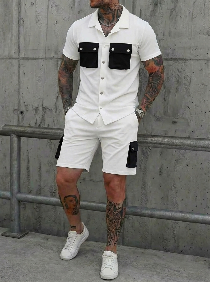 Mens Patchwork Multi-Pocket Sport Suit