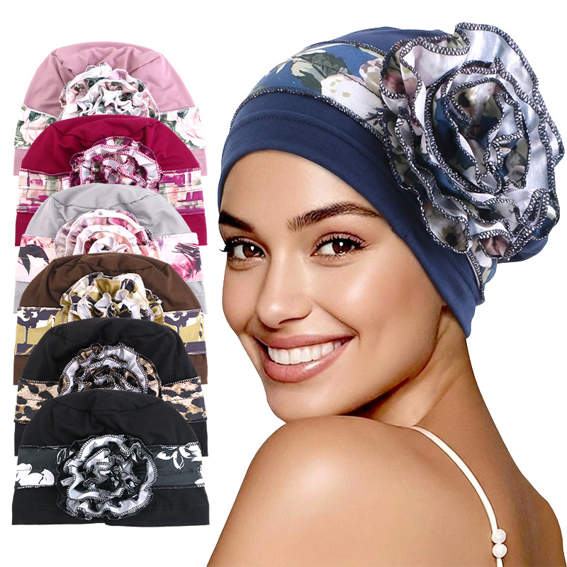 With Side Floral Design Headscarf-style Hat Chemo Postpartum Hair-protecting Cap