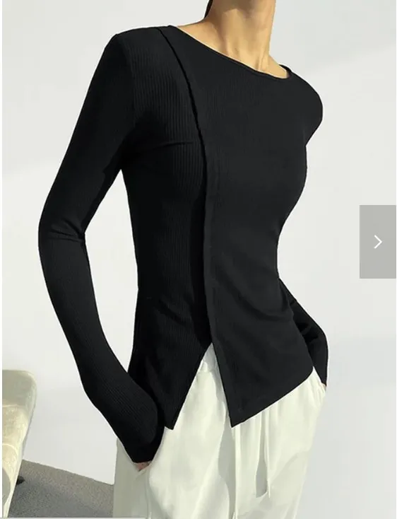 Irregular Women's Autumn Scheming Split Tight Sweater Black - Shop at LoveMi