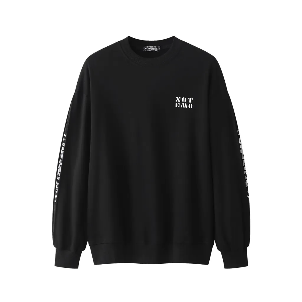Contrast Color Crack Letter Printing Crew Neck Pullover Sweatshirt - Black