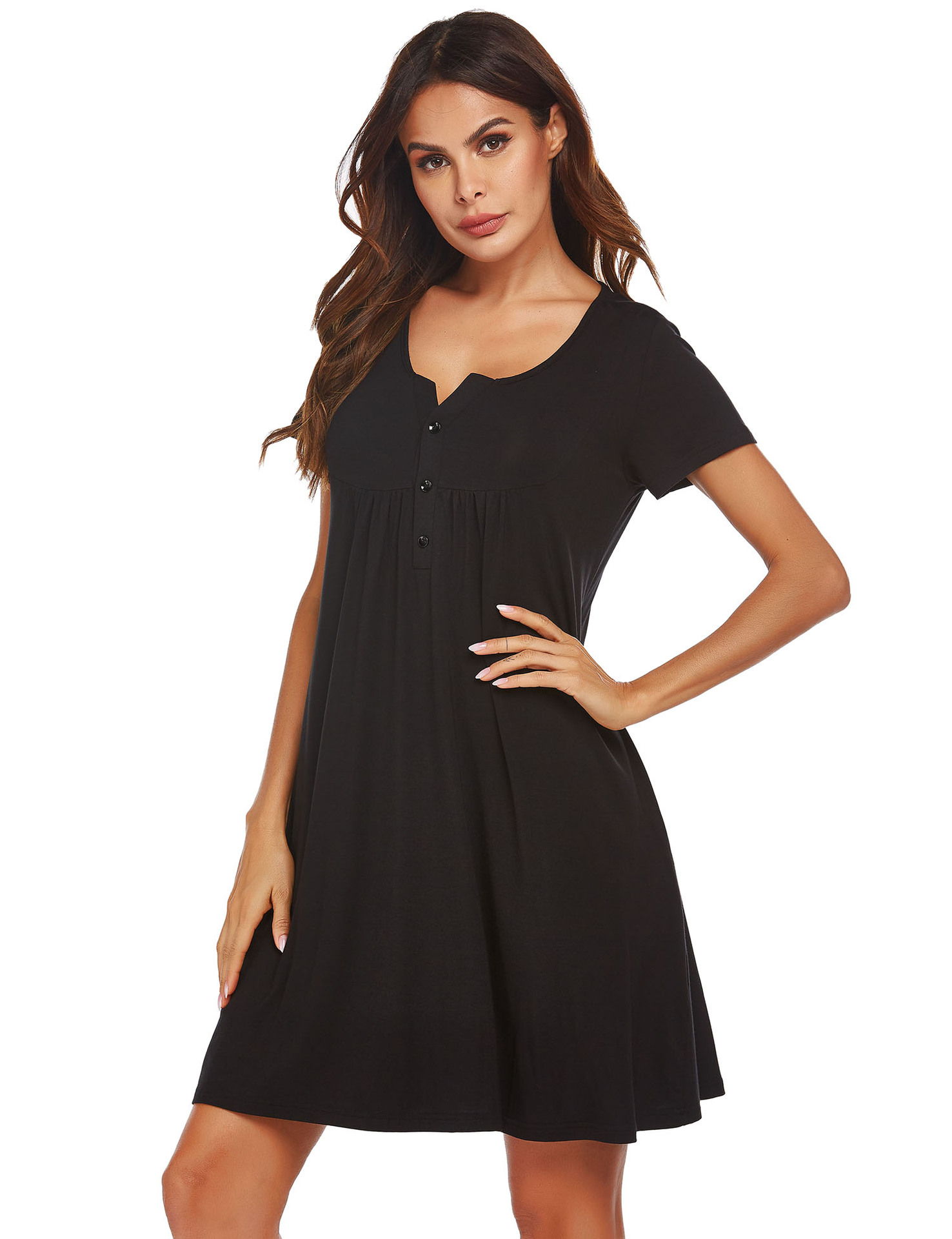 Women's Dress Spring And Summer Short Sleeve Pocket Modal