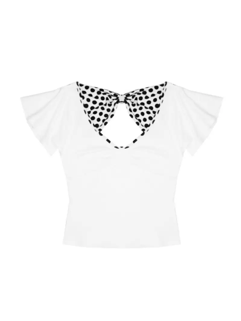 Millennial Japanese-style Back-Cutout Bow-Knot Polka-Dot Print Shirt