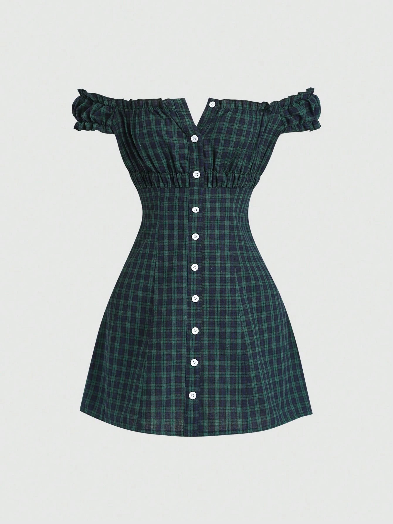 Women's Plaid Printed Off the Shoulder Dress Blue - Shop at LoveMi